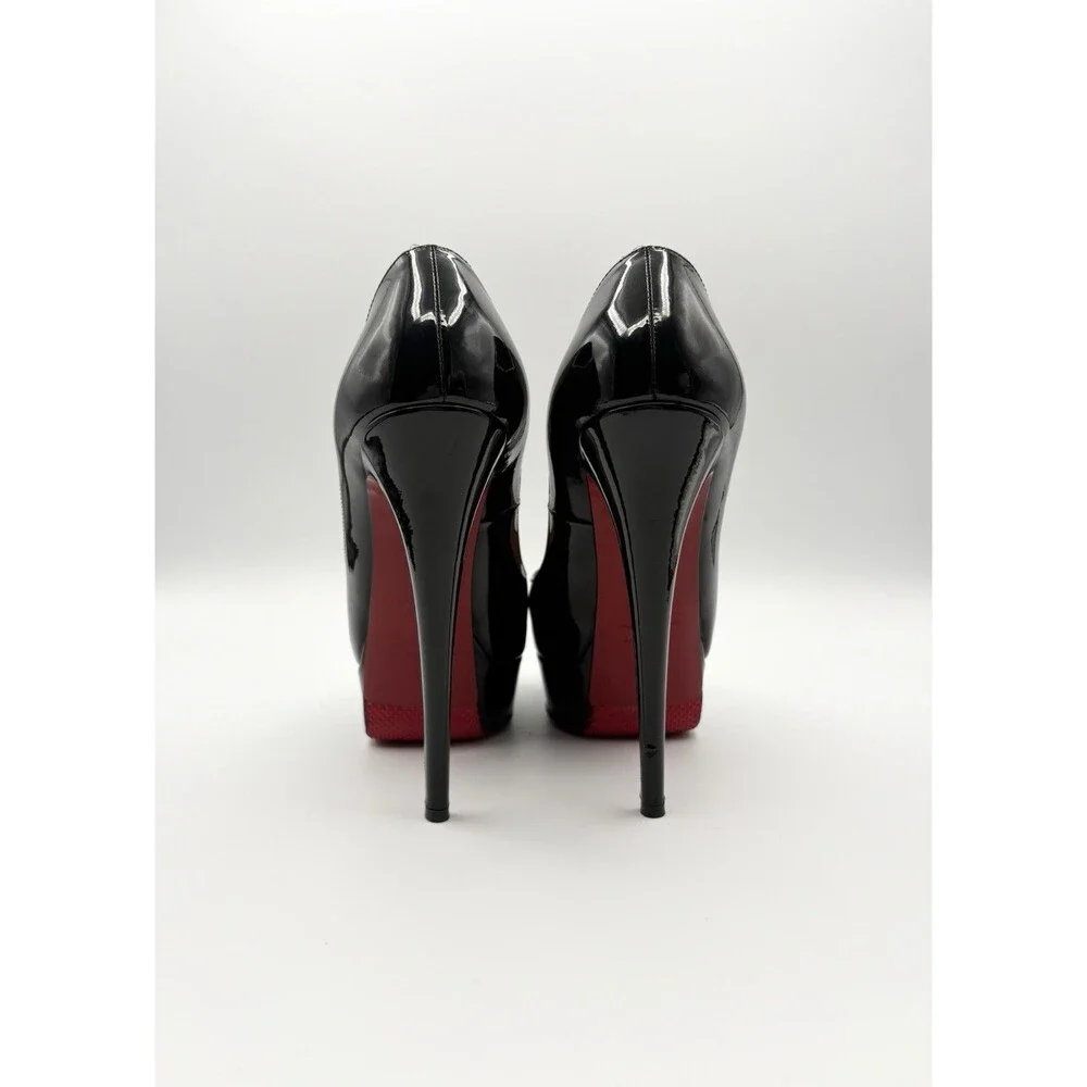 Christian Louboutin Black Patent Leather Lady Peep 150 Platform Heels Size EU 37